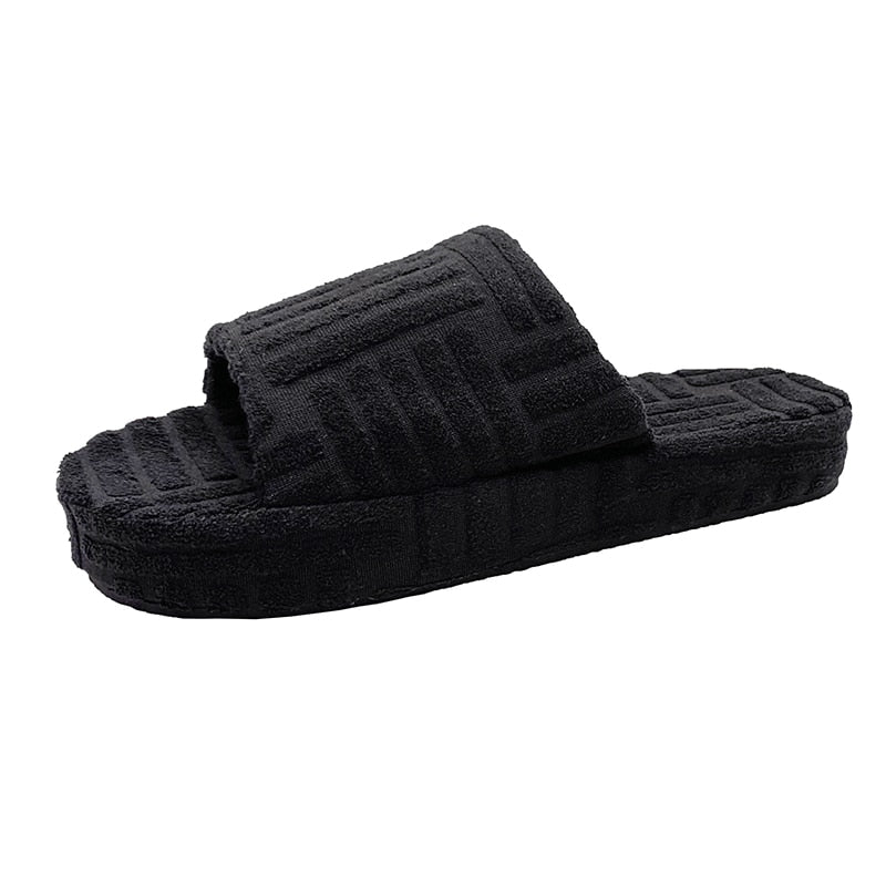Luxury Brand Peep Toe Thick Sole Women Slippers Green Corduroy Flat Outwear Ladies Slides Summer Autumn Runway Flip Flops Women