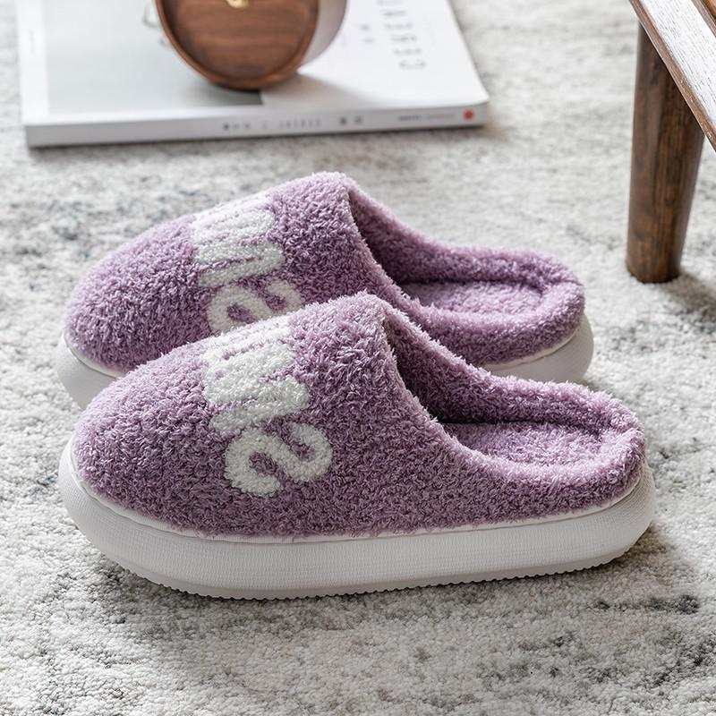 Women Men Fluffy Slippers Winter Warm Cotton Shoes Cute Bear 4cm High Heel Home Indoor Bedroom Creepers Girls Boys Fur Slides