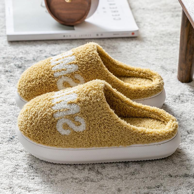 Women Men Fluffy Slippers Winter Warm Cotton Shoes Cute Bear 4cm High Heel Home Indoor Bedroom Creepers Girls Boys Fur Slides