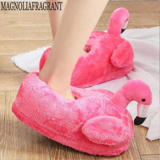 Winter lovely Home Slippers Chausson Shoes Women Flamingo slippers pantuflas unicornio pantoufle femme Warm Cotton Shoes hy24
