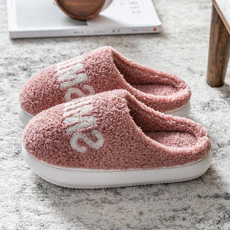 Women Men Fluffy Slippers Winter Warm Cotton Shoes Cute Bear 4cm High Heel Home Indoor Bedroom Creepers Girls Boys Fur Slides