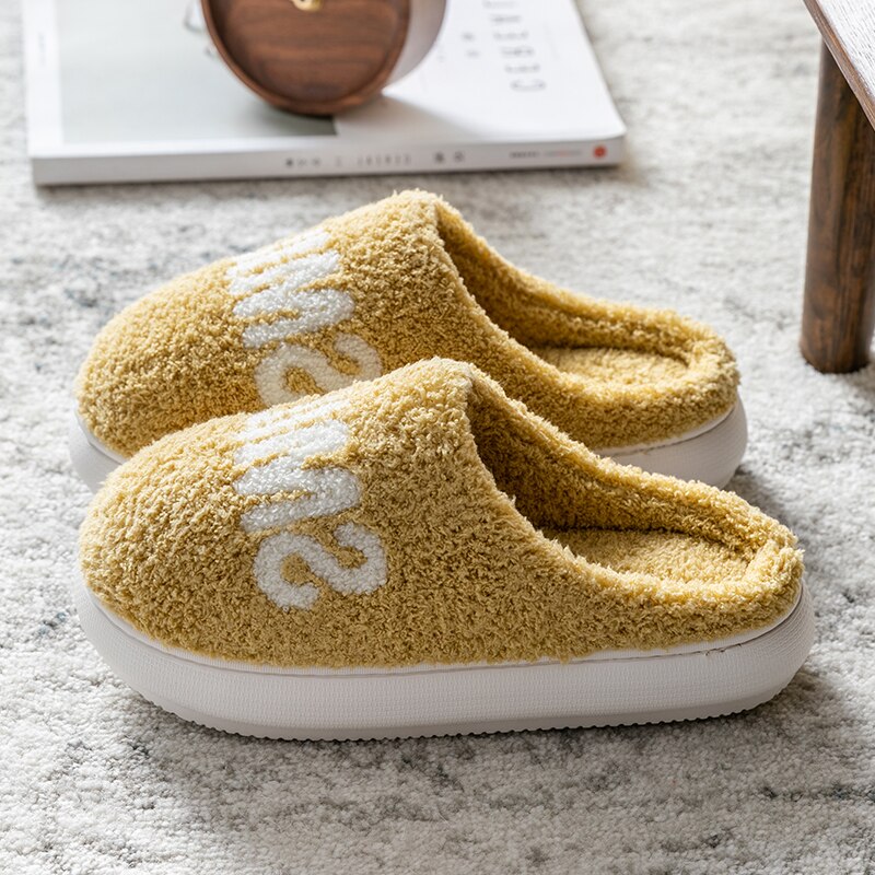 Women Men Fluffy Slippers Winter Warm Cotton Shoes Cute Bear 4cm High Heel Home Indoor Bedroom Creepers Girls Boys Fur Slides