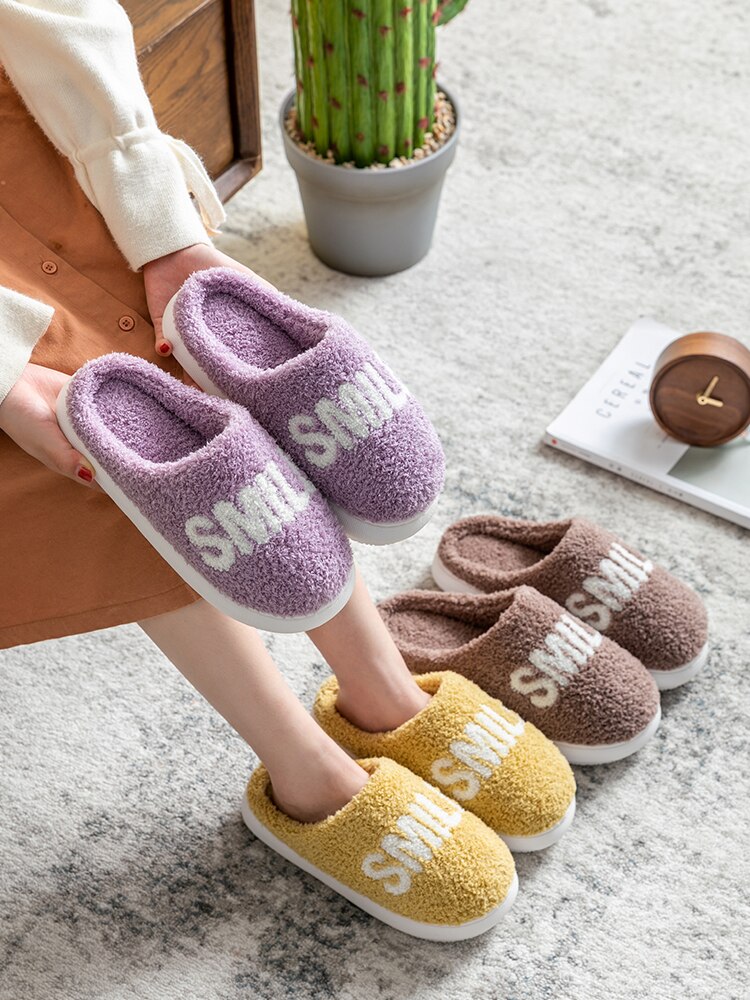 Women Men Fluffy Slippers Winter Warm Cotton Shoes Cute Bear 4cm High Heel Home Indoor Bedroom Creepers Girls Boys Fur Slides